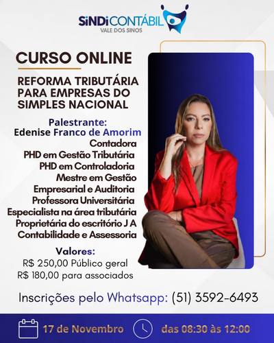 Card de divulgação do curso Reforma Tributária para Empresas do Simples Nacional, 17 de novembro de 2026