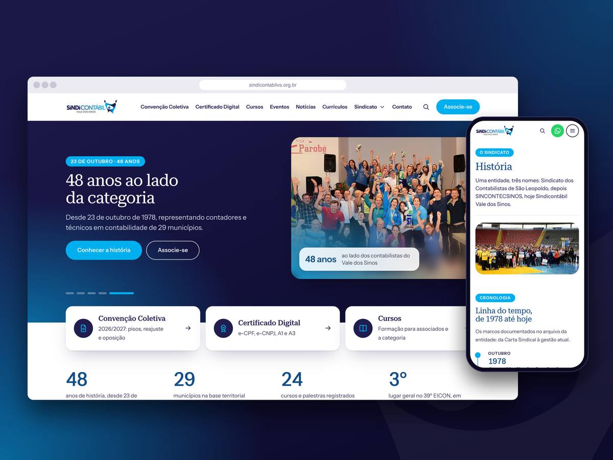 O novo site do Sindicontábil no computador e no celular