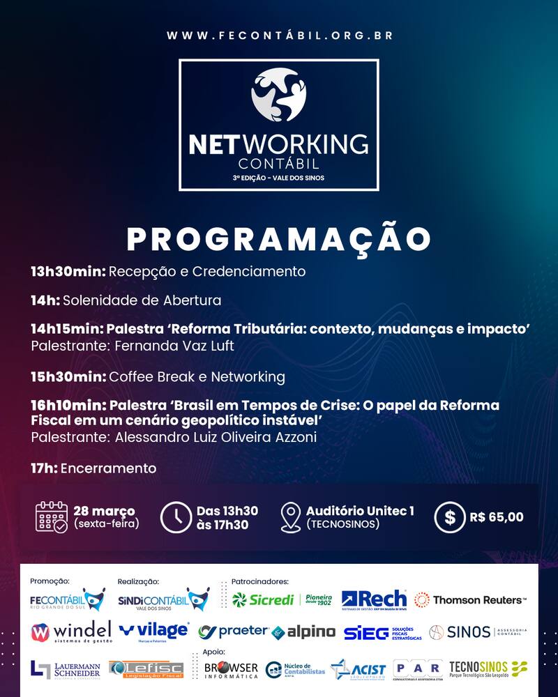 Programação do Seminário Networking Contábil, 28/03/2025