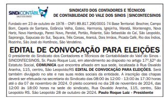 Edital de convocação para eleições, publicado em 28/10/2024
