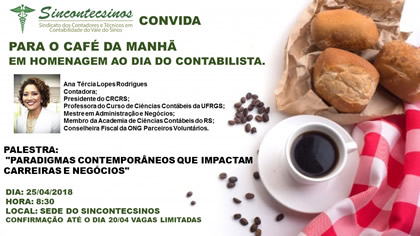 Convite do Café da Manhã em homenagem ao Dia do Contabilista, 2018